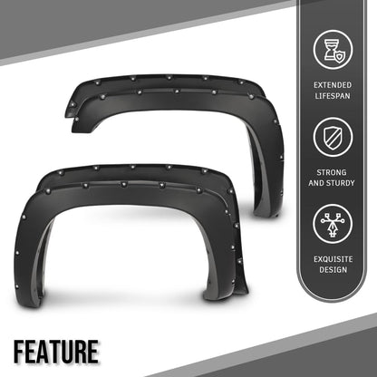G-PLUS Fender Flares Compatible with 1999-2006 Chevy Silverado/1999-2006 GMC Sierra (Incl. 2007 Classic Models/Not fit Dually & Step-side models) Front Rear Smooth Rivet Wheel Protector Vent Trim