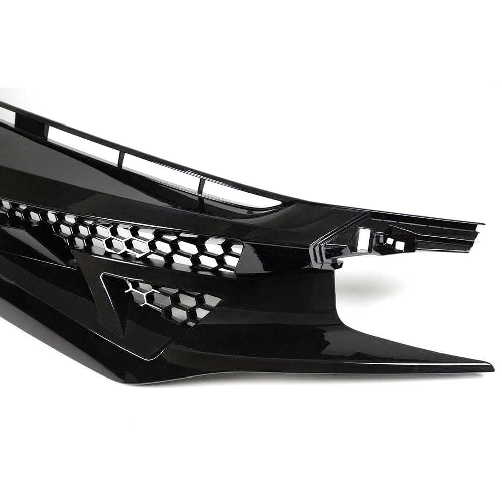 G-PLUS Front Upper Bumper Mesh Grille Compatible with Honda Civic 10th GEN 2016 2017 2018 Honeycomb Style ABS Plastic Hood Grill + Eye Lid Replacement Glossy Black