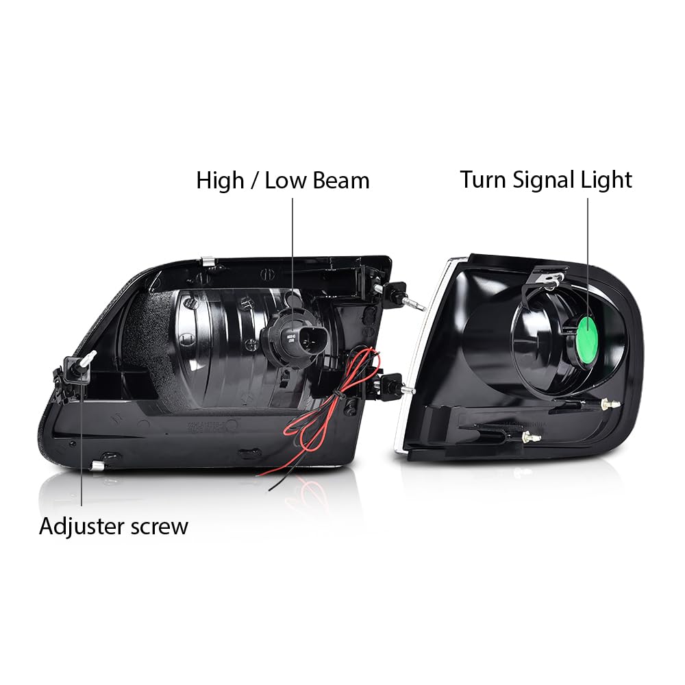 G-PLUS LED Headlights Fit Ford F150 1998-2003,Fit Ford Expedition 1997-2002 DRL Bumper Headlamps w/Corner Parking Lights Strip,Clear Lens Black Housing Amber Reflector Left & Right,faros delanteros