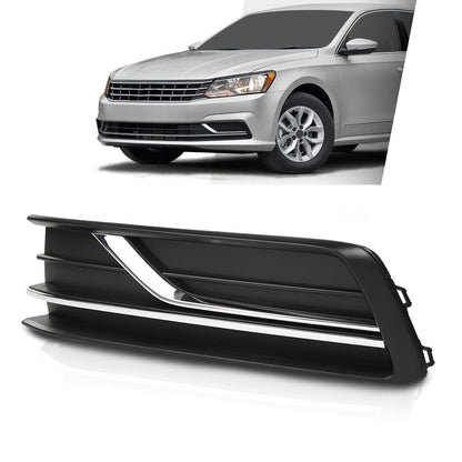 G-PLUS Front Left Fog Light Cover w/Chrome Trim Compatible with Volkswagen Passat 2016-2019 Black Driver Side without Sensor Hole