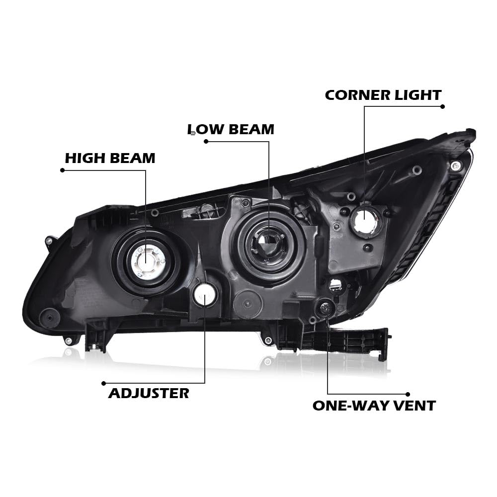 G-PLUS One Right Passenger Side Headlight Compatible with Honda Accord 2013 2014 2015 Headlamp Halogen Clear Lens Black Housing Amber ReflectorBumper Headlamps,faros delanteros