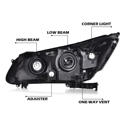 G-PLUS One Right Passenger Side Headlight Compatible with Honda Accord 2013 2014 2015 Headlamp Halogen Clear Lens Black Housing Amber ReflectorBumper Headlamps,faros delanteros