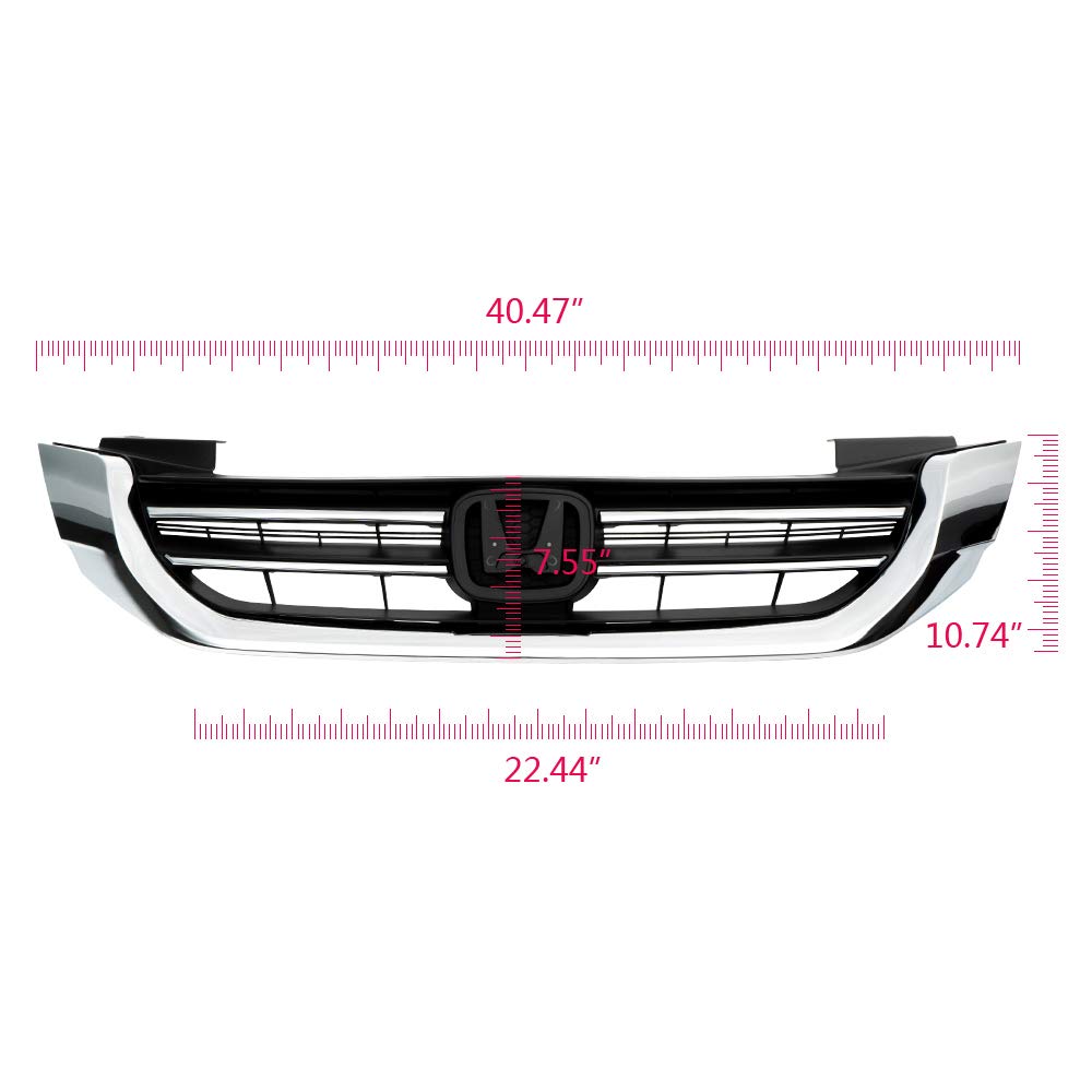 G-PLUS Front Bumper Upper Hood Grille Compatible with Honda Accord Sedan 2013 2014 2015 Replacement Black & Chrome Grill 71121T2FA01, HO1200214