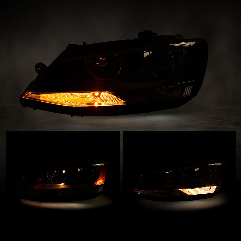 G-PLUS Headlights Headlamps w/Bulbs Left + Right Compatible with Volkswagen Jetta 2011-2018 5C7941005, 5C7941006,Clear Lens Chrome Housing Amber Reflector