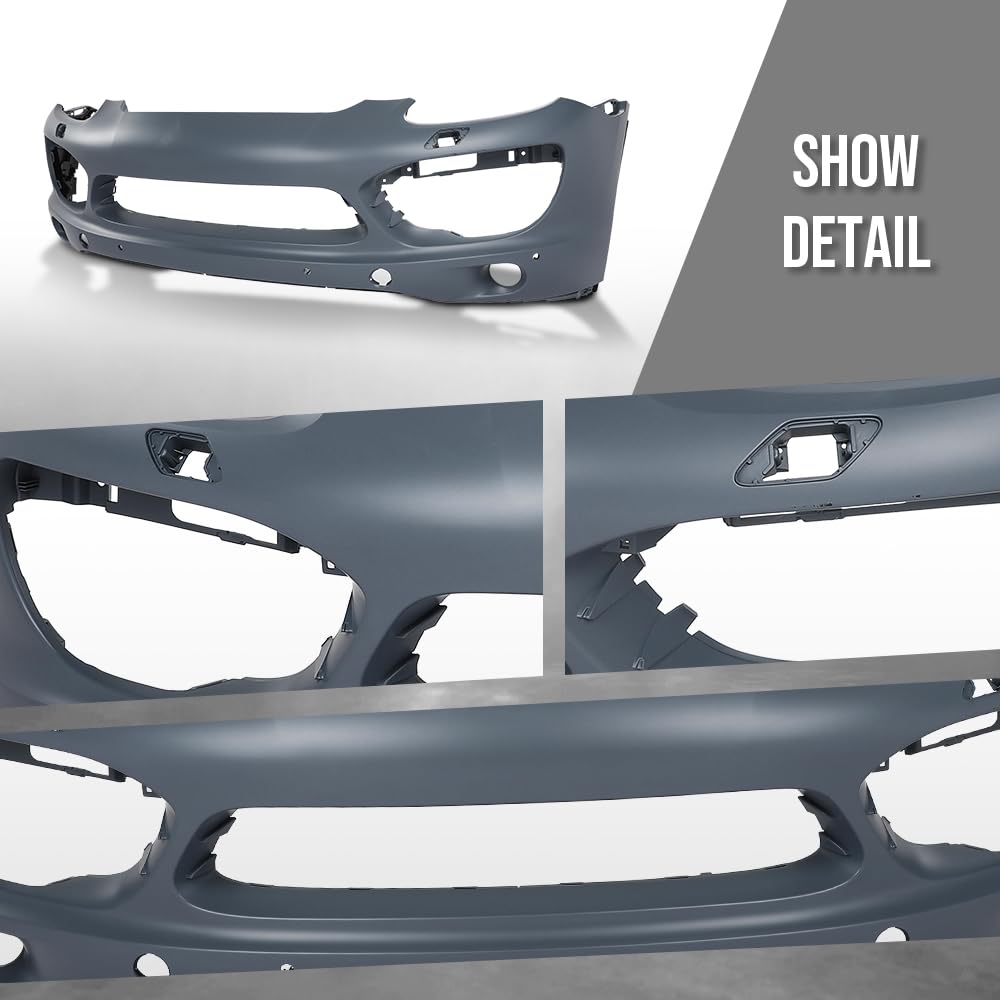 G-PLUS Front Bumper Cover Fascia With Headlight Washer Holes Compatible with Porsche Cayenne 2011 2012 2013 2014 95850522131G2L, PO1000144 Black