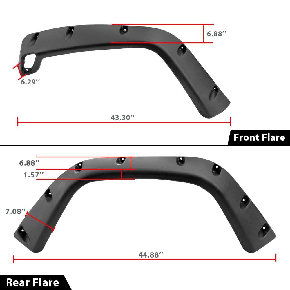 G-PLUS 4pcs Smooth Pocket Fender Flares Compatible with Jeep Wrangler TJ 1997-2006 & Wrangler LJ 2004-2006, Not Fit Sport Sport Utility Models, 6'' Wide Extended Style Wheel Protector Cover