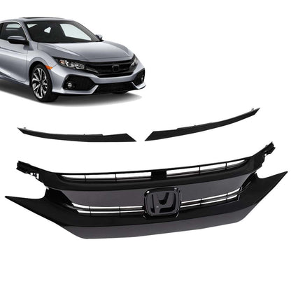 G-PLUS Front Bumper Grille w/Eye Lid Compatible with Honda Civic 10th Gen 2016 2017 2018 Front Upper Hood Grill Factory Style ABS Plastic