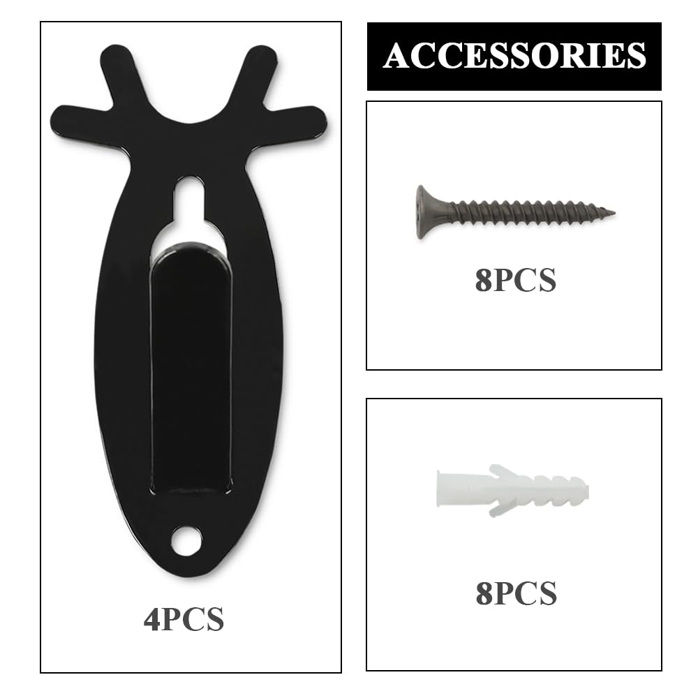 G-PLUS Wall Hanger Hook European Antler Style Wall Mount Bracket for Hanging Mounting Elk Deer Antelope Living Room Bedroom Home Decor 4PCS Black