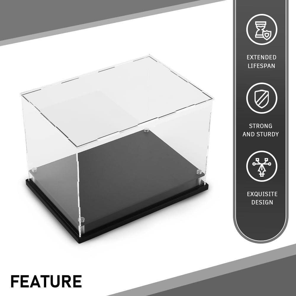 G-PLUS Clear Boxing Glove Display Case Football Glove Display Case for Full Size Boxing Wall Mount Self-Assembly, Black Base Riser Stand