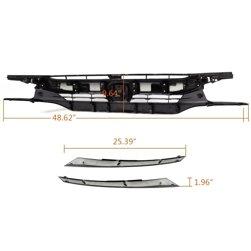 G-PLUS Front Bumper Grille w/Eye Lid Compatible with Honda Civic 10th Gen 2016 2017 2018 Front Upper Hood Grill Factory Style ABS Plastic