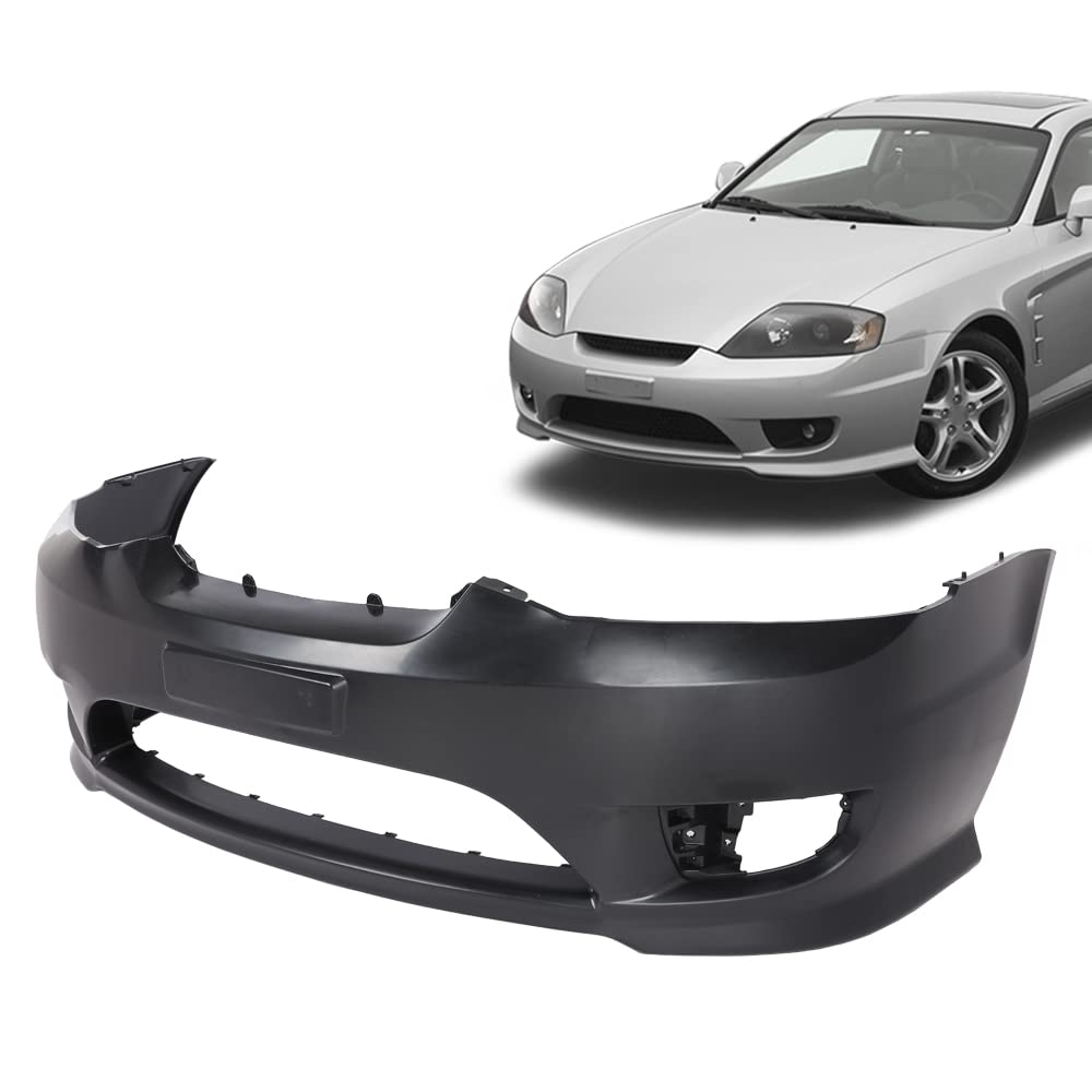 G-PLUS Front Bumper Cover Compatible with Hyundai Tiburon 2005-2006 Black Primed w/Fog Light Holes Replacemnet for 865112C500 HY1000153