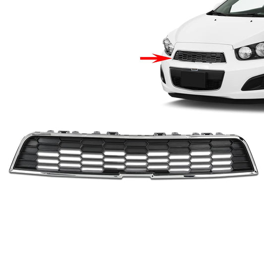 G-PLUS Front Upper Bumper Grille Grill Chrome Compatible with 2012-2016 Chevy Sonic 95215846 Bumper Grille Trim