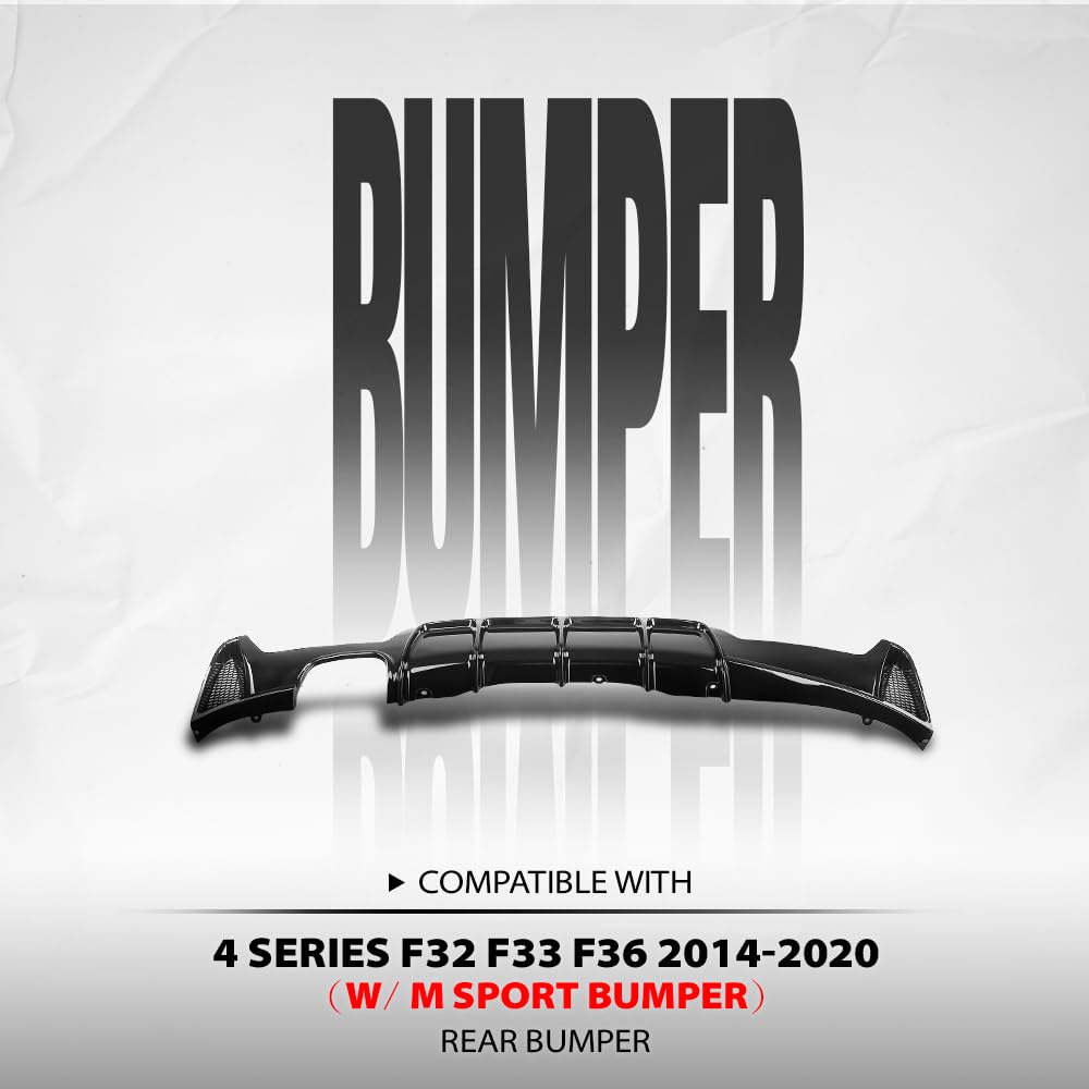 G-PLUS Rear Diffuser Compatible with BMW 4 Series F32 F33 F36 2014-2020 (w/M Sport Bumper), Fit BMW F32 4 Series 2 Door Coupe 2014-2019 M Performance Style (Single Sided Dual Output) Glossy Black