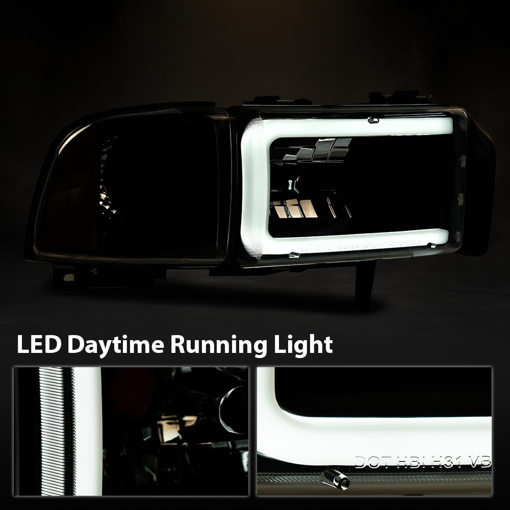 G-PLUS LED Headlights Assembly Fit Dodge Ram 1500 1994-2001,Fit Dodge Ram 2500 3500 1994-2002,Left & Right Headlamps w/o Bulbs,Clear Lens Black Housing Amber Reflector faros delanteros