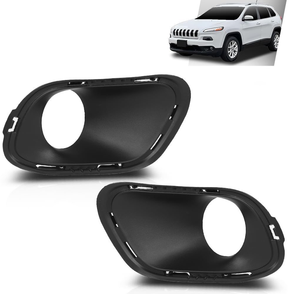 G-PLUS Fog Light Bezel Fog Lamp Trim Cover Grill Compatible with Jeep Cherokee 2014-2018 Pair Black