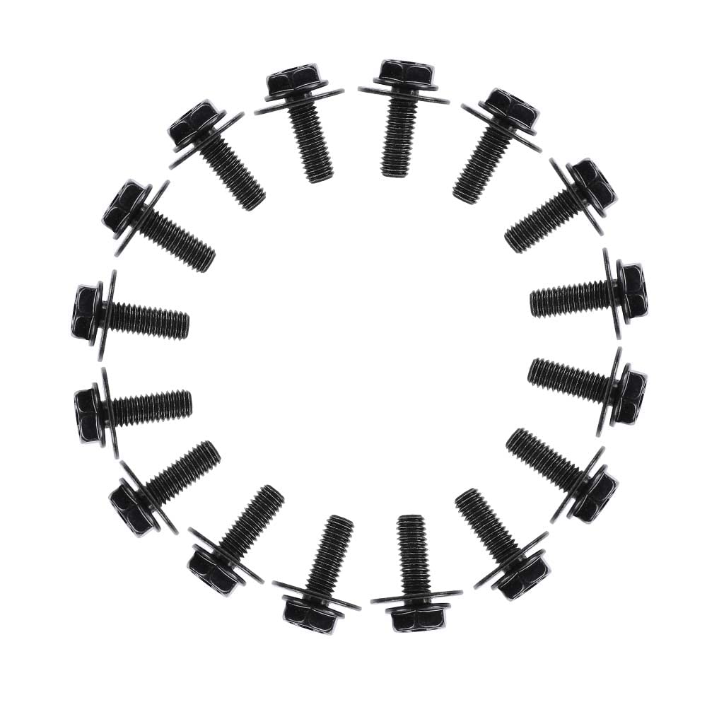 G-PLUS 20PCS Body Bolt Screw Fastener Fender M6-1.0X 16mm Long- 10mm Hex- 17mm Washer Steel Black Vehicle Body Screws