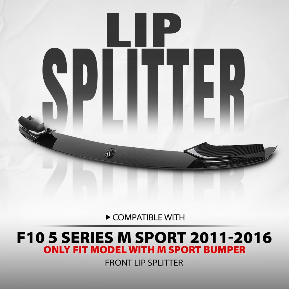 G-PLUS Front Bumper Lip Splitter Spoiler Compatible with BMW F10 5 Series M Sport 2011 2012 2013 2014 2015 2016, Only Fit Model with M Sport Bumper Front Lip Spoiler Splitter Carbon Fiber Black