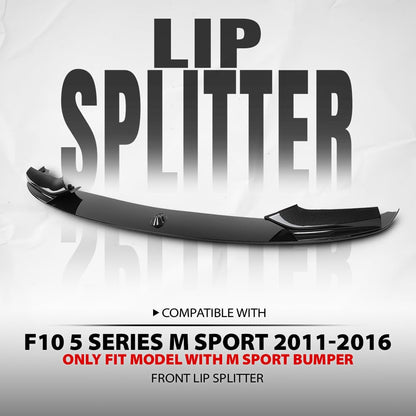 G-PLUS Front Bumper Lip Splitter Spoiler Compatible with BMW F10 5 Series M Sport 2011 2012 2013 2014 2015 2016, Only Fit Model with M Sport Bumper Front Lip Spoiler Splitter Carbon Fiber Black