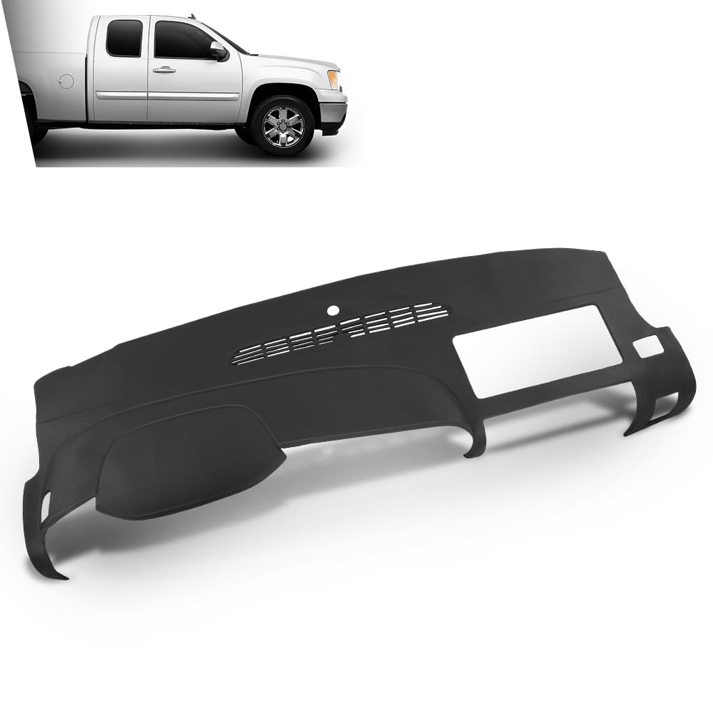 G-PLUS TPE Dash Cover Dashboard Compatible with Chevy Silverado 2007-2013 (LS, LT, Work Truck ONLY), Fit GMC Sierra 2007-2013 (SL, SLE, or Work Truck ONLY), Fit Dual Glovebox Style Dashes Black