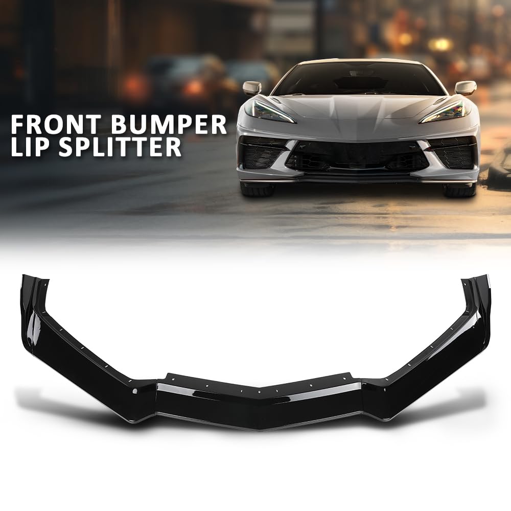 G-PLUS Front Bumper Lip Splitter Compatible with Chevy Corvette C8 All Model 2020-2024 Black