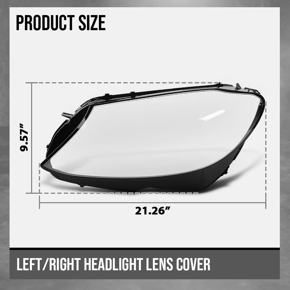 G-PLUS Headlight Lens Cover Compatible with Benz C-Class W205 C180 C200 C260L 2015 2016 2017 Left & Right Side A2059067303, A2059067403 Front Headlamp Lens Cover Clear
