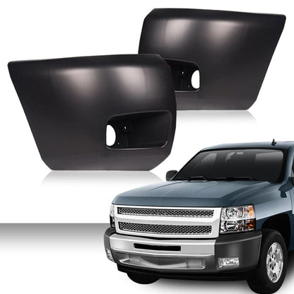 G-PLUS Front Bumper End Compatible With 2007-2013 Chevy Silverado 1500 Front Right and Left Side Primed Face Bar Cap With Fog Llights Hole GM1004147 GM1005147