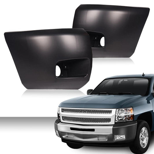 G-PLUS Front Bumper End Compatible With 2007-2013 Chevy Silverado 1500 Front Right and Left Side Primed Face Bar Cap With Fog Llights Hole GM1004147 GM1005147