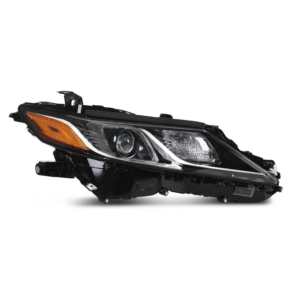 G-PLUS Right Headlight Assembly, Fit Toyota Camry LE SE 2018 2019 2020 2021 2022 Passenger Side, Clear Lens Black Housing Amber Reflector, 81110-06C40, 81150-06C40