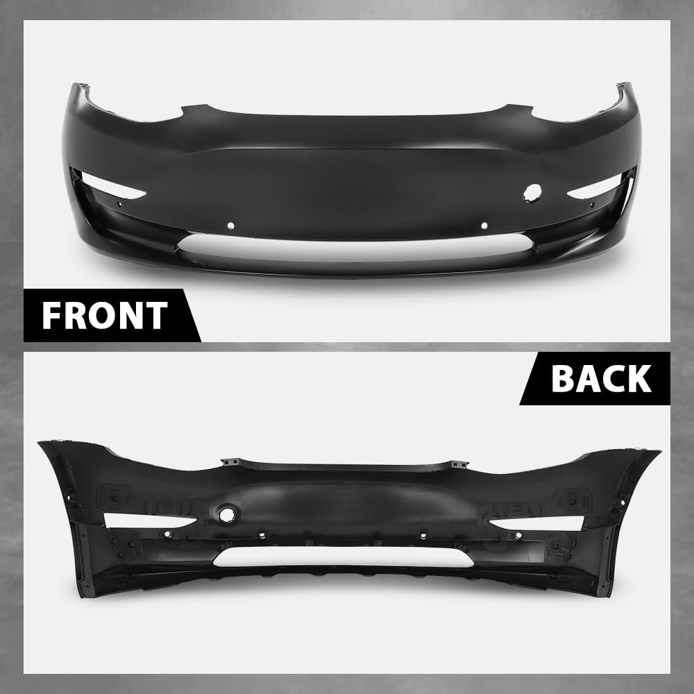 G-PLUS Front Bumper Cover Compatible with Tesla Model 3 Base 2017 2018 2019 2022 2023 w/Tow Hook Hole 1084168S0E, TA1000101, Primed Black