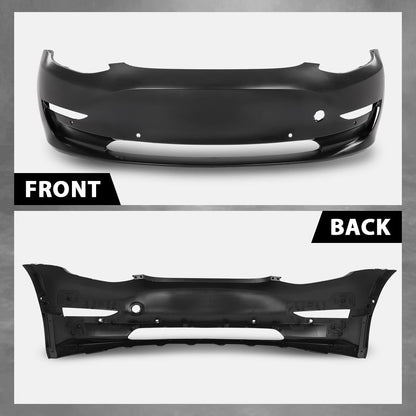 G-PLUS Front Bumper Cover Compatible with Tesla Model 3 Base 2017 2018 2019 2022 2023 w/Tow Hook Hole 1084168S0E, TA1000101, Primed Black