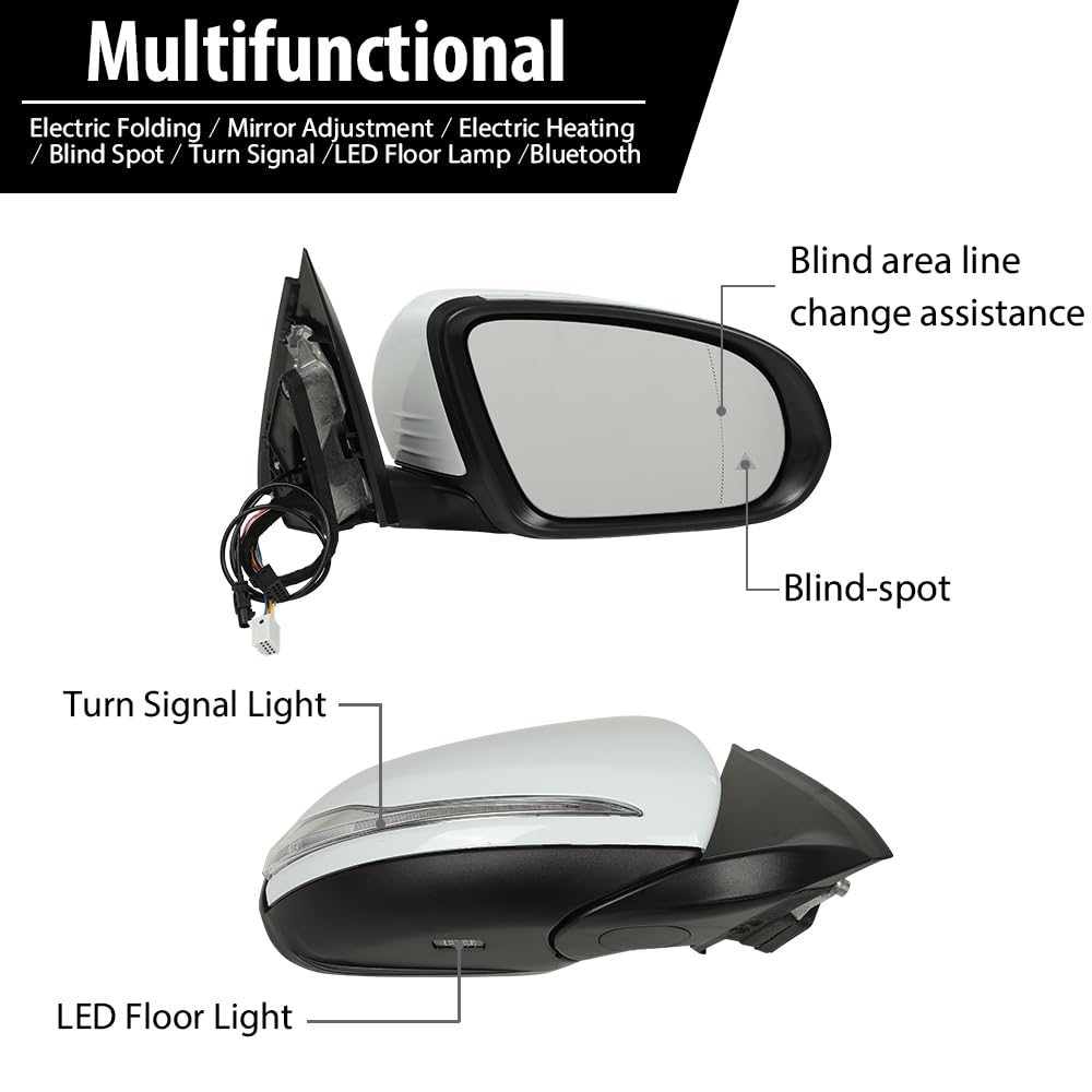 G-PLUS Rear View Mirror w/Blind Spot Right Passenger Side Compatible with Benz X253 Class GLC300 GLC350 2016-2021 2538101416 2538103500 White