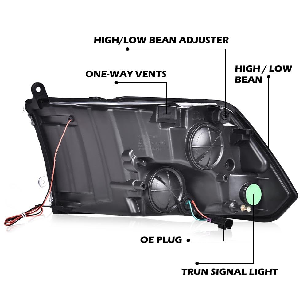 G-PLUS LED DRL Headlights Fit Dodge Ram 1500 2500 3500 2009-2012(New Body), Not Fit Dual Beam, Clear Lens Black Housing Clear Reflector Bumper Headlamps, faros delanteros Assembly