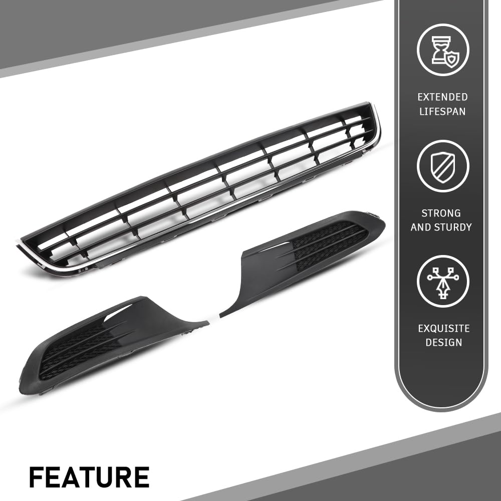 G-PLUS Front Bumper Lower Grille & Fog Light Bezel Compatible with Volkswagen Jetta Sedan 2011-2014 Black (NOT Fit any Wagon Models) 5C6853671RYP, 5C68536659B9, 5C68536669B9, VW1036120 Chrome Grill