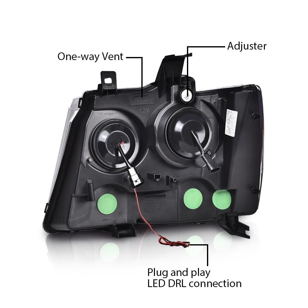 G-PLUS LED Headlights Assembly Fit Chevy Tahoe Avalanche Subarban 1500 2500 2007-2014 DRL Corner Turn Signal Headlamps Set Pair Left & Right Clear Lens Black Housing Amber Reflector,faros delanteros