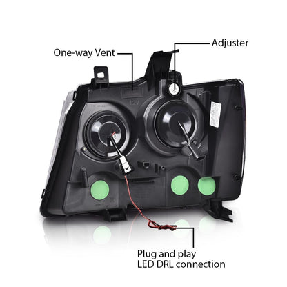G-PLUS LED Headlights Assembly Fit Chevy Tahoe Avalanche Subarban 1500 2500 2007-2014 DRL Corner Turn Signal Headlamps Set Pair Left & Right Smoky Lens Black Housing Clear Reflector,faros delanteros
