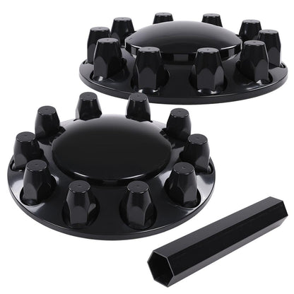 G-PLUS Front Wheel Covers Hub Axle Semi Fit Most of 10 Holes 20" & 22.5" & 24.5" Semi-Truck Wheels with 11.25" Bolt Circle Wheels Glossy Black Plastic ABS