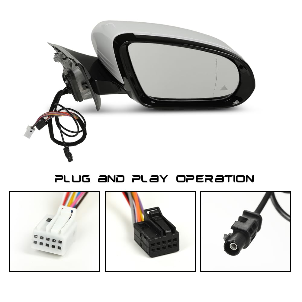 G-PLUS Rear View Mirror w/Blind Spot Right Passenger Side Compatible with Benz W213 E Class E300 2016-2020/Not Fit for Coupe 2138104600 White