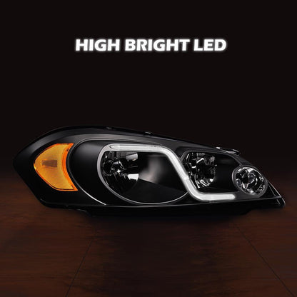 G-PLUS LED Headlights Assembly Fit Chevy Monte Carlo 2006 2007/Chevy Impala 2006-2013/Chevy Impala Limited 2014-2016 DRL Corner Headlamps Clear Lens Black Housing Amber Reflector,faros delanteros