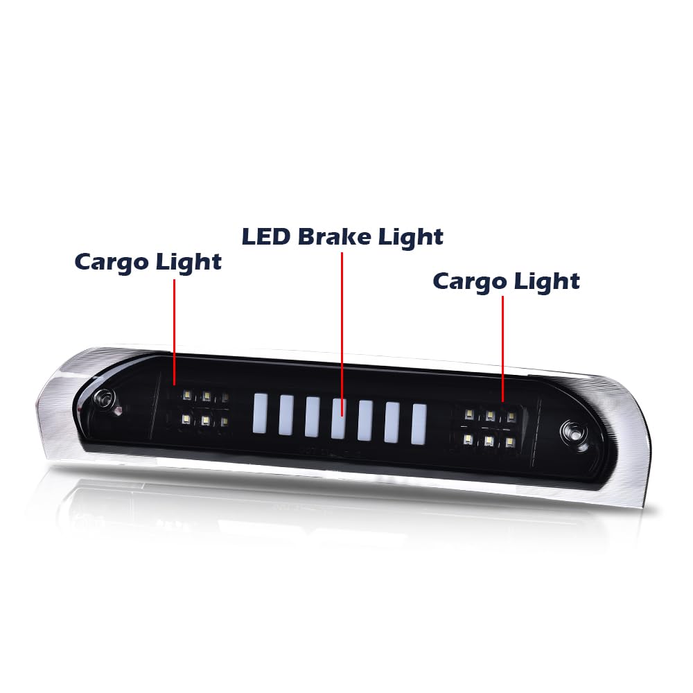 G-PLUS LED Third Brake Light Compatible With 2002-08 Dodge RAM 1500/2003-09 Dodge RAM 2500 3500 3RD LED Bar Brake/Cargo Lamp,Type I (Black Housing Smoky Lens)