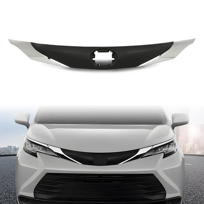 G-PLUS Front Bumper Upper Hood Grill Compatible with Toyota Sienna 2021-2022 Gloss Black/Silver