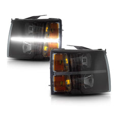 G-PLUS LED DRL Headlights for Chevy Silverado 1500 2500 3500 2007-2014 Black Housing Amber Reflector