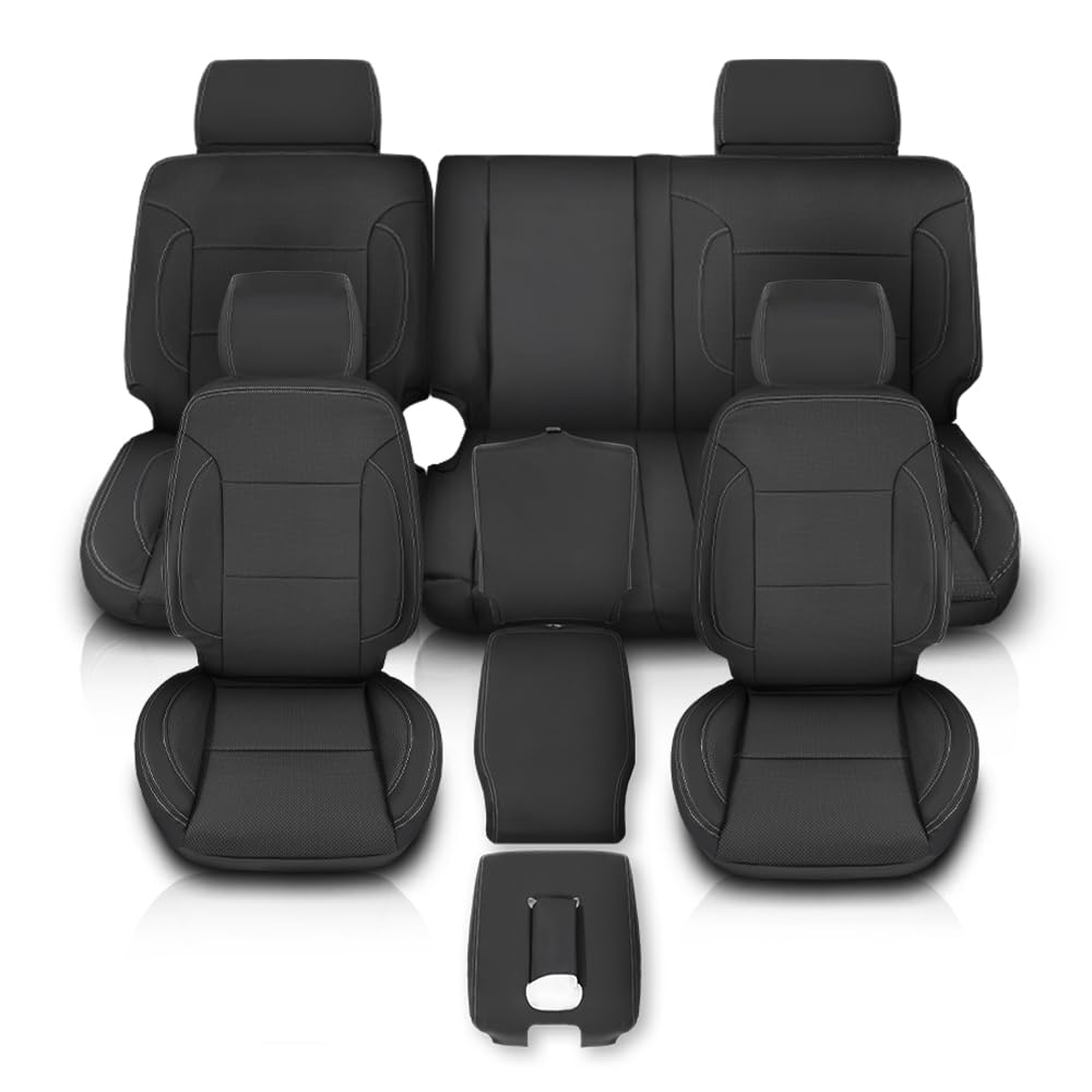 G-PLUS Full Set Seat Cover Compatible with Chevy Silverado LT Double Cab 2014-2018 Black