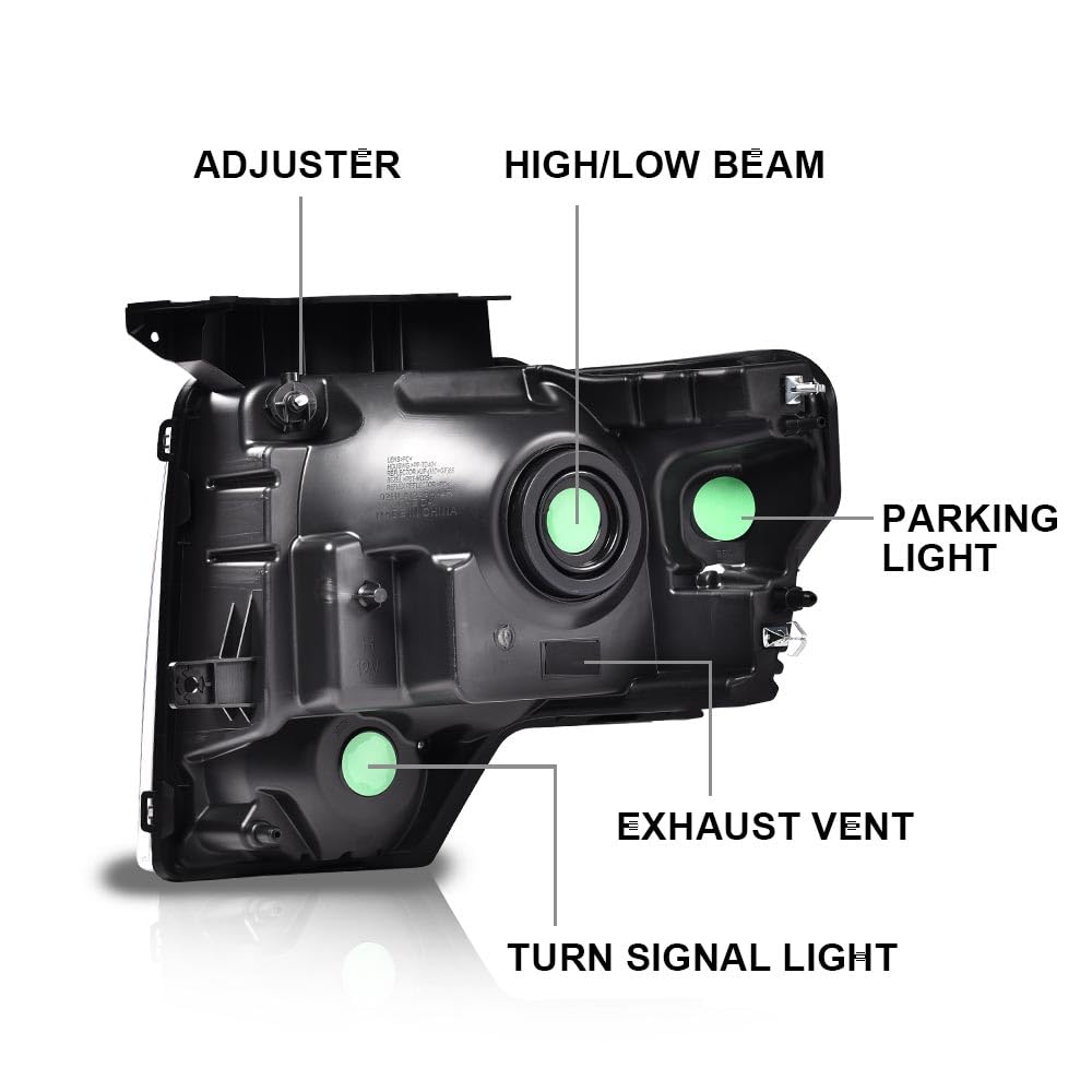G-PLUS Headlights Assembly, Compatible with Ford F150 2009 2010 2011 2012 2013 2014 (NOT Fit LED Style,Only Fit without LED Style) bumper Headlamp Clear lens Chrome Housing Clear Reflector