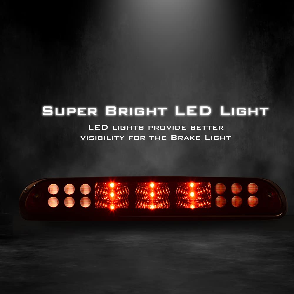 G-PLUS Rear LED Third Brake Light Compatible With Ford F250 F350 F450 F550 Super Duty 1999-2015,(NOT FOR Harley-Davidson Edition), 3rd Stop Lamps,Red Lens Chrome Housing