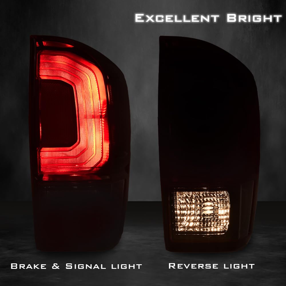 G-PLUS Rear Tail Lights Assembly w/bulbs Compatible with Toyota Tacoma 2016-2023, Red Rear Brake Lamp,Luces Traseras Left Driver & Right Passenger