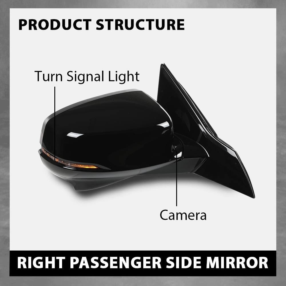 G-PLUS Power Heated Mirror w/Turn Signal Lane Assist Camera Right Passenger Side Compatible with Honda Accord Sedan 2013-2015 76200T2GA41ZC HO1321275 Glossy Black
