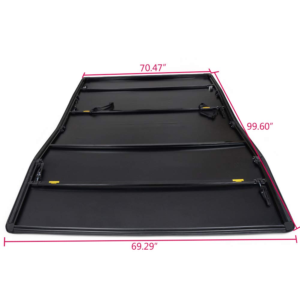 G-PLUS Four-fold 8FT Bed Vinyl Soft Truck Bed Tonneau Cover Black Compatible with 1999-2017 Ford F250/F350 Super Duty