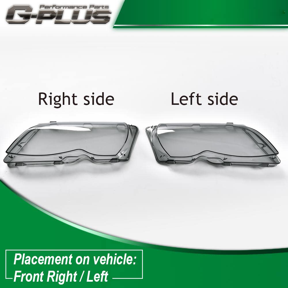 G-PLUS Headlight Headlamp Lense Smoky Lens Cover Replacement for BMW E46 4Door 320i 325i 325xi 330i 330xi 02-05 Left Right Side