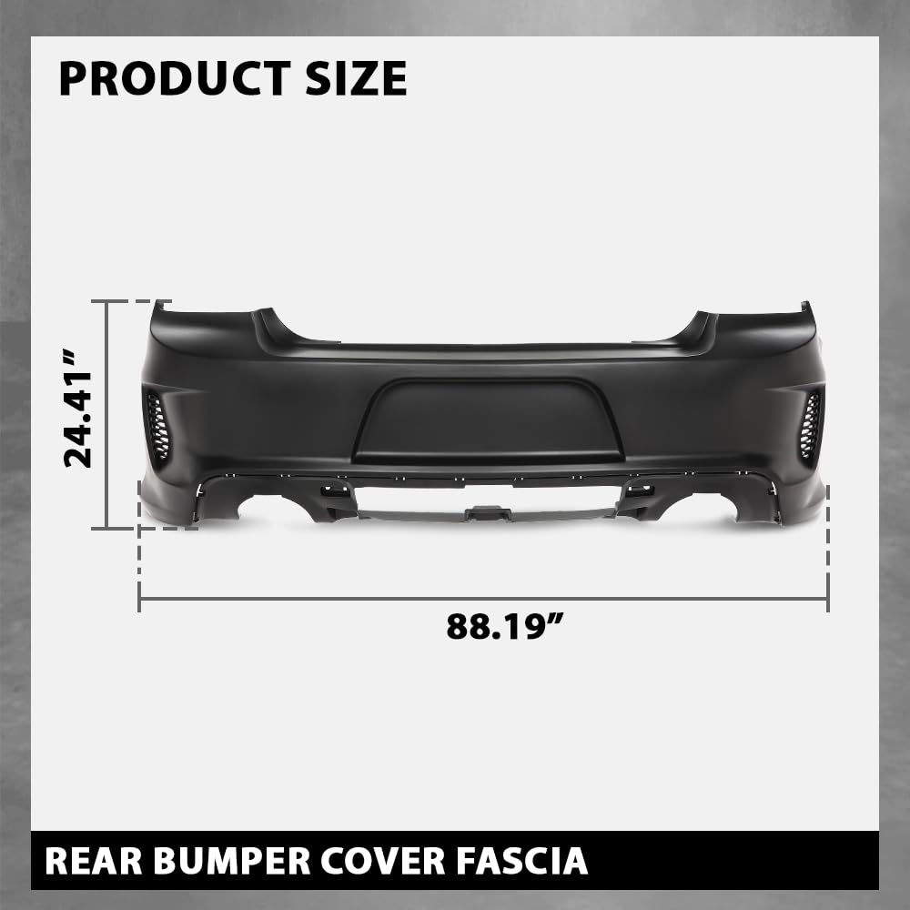G-PLUS Rear Bumper Cover Fascia Compatible with Dodge Charger 2015-2023,Fit SRT R/T Scat Pack Daytona & Hellcat Models,With Side Vent Style Only,Fit Use Without Park Assist Only 187-01671B