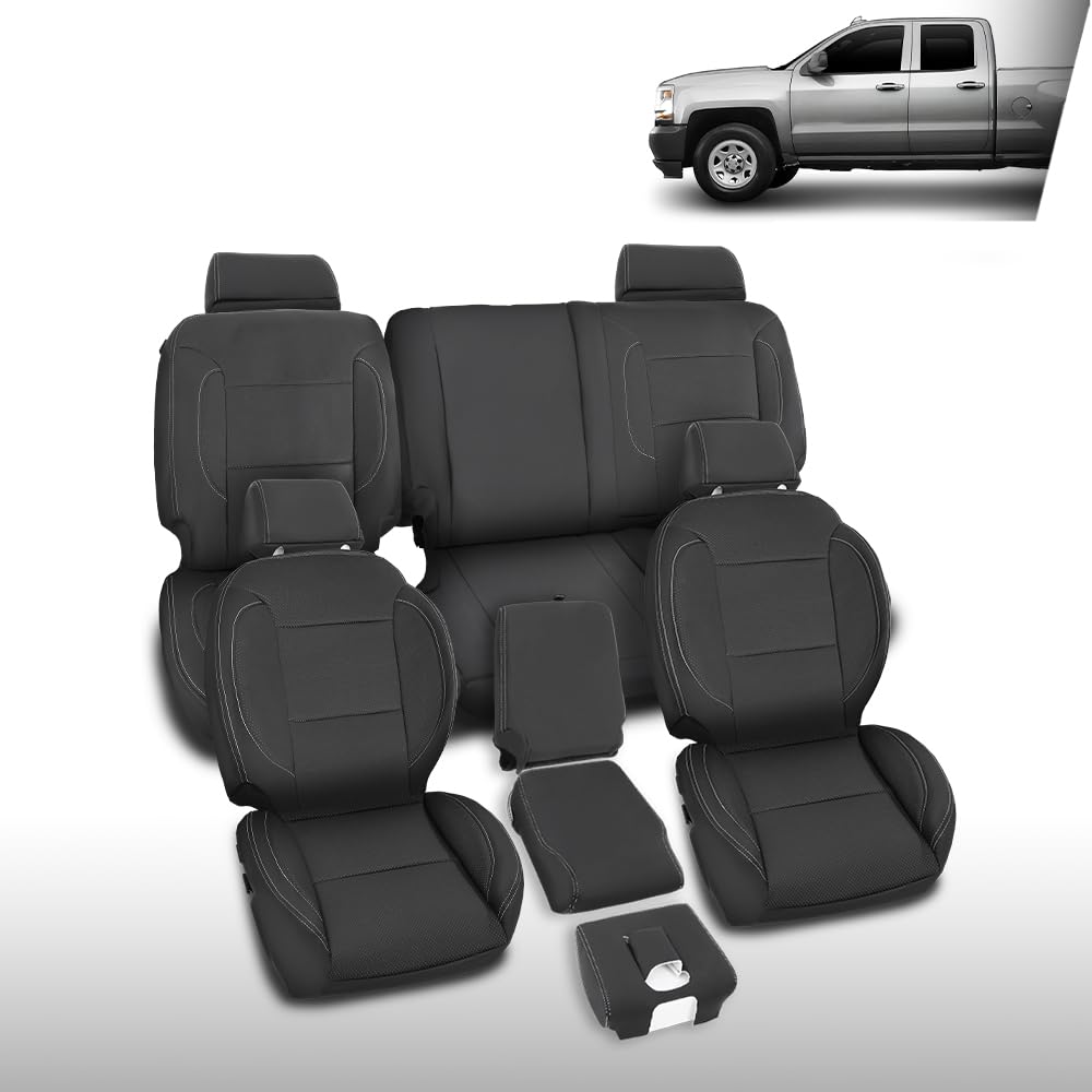 G-PLUS Full Set Seat Cover Compatible with Chevy Silverado LT Double Cab 2014-2018 Black
